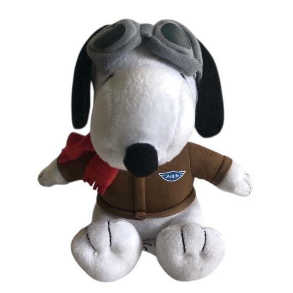 Other - MetLife Snoopy Peanuts Plush Red Baron Aviator Pilot Airplane 6" 2015